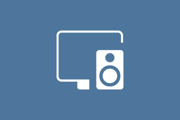 Blaues Icon mit einem weissen Bildschirm und einem Lautsprecher – Symbol für multimediale Inhalte auf Google.
